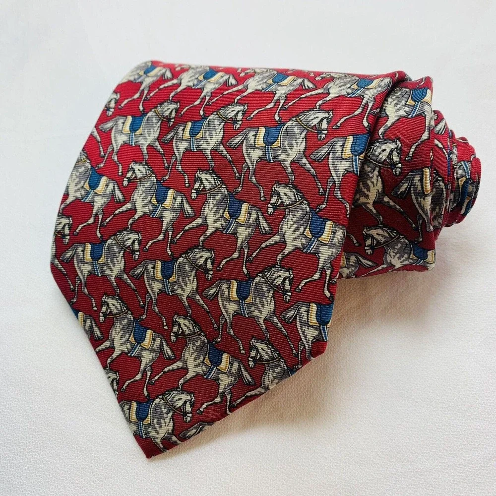 Beaufort Necktie Silk Tie Rack Horses Retro Italy Made Vintage Equestrian Riding